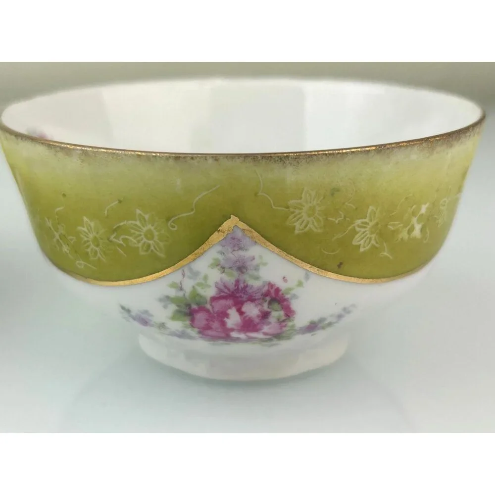 Excelsior Austria Porcelain Teacup & Saucer Green Pink Floral Victorian